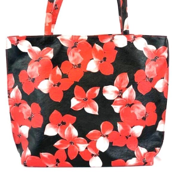 Handbags - Black and Red Floral Nylon